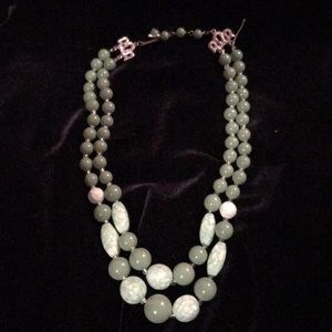 Double strand green vintage bead costume necklace